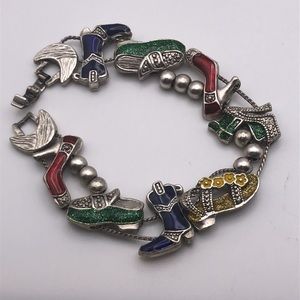 Vintage TOFA Silver Tone Slider Charm Bracelet Shoes Boots .